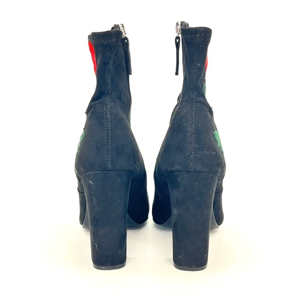 Steve Madden Edit Womens Black Suede Ankle Boots Red Rose Embroidery Side Zipper - Picture 6 of 16